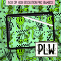 Checkered Smiley, Retro, Skull, Bow, Checkered Cool Seamless Pattern, Neon Green happy faces, skeleton hand, full color seamless PNG file, Digital Download