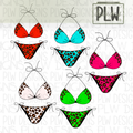 Bold and playful leopard print bikini clipart bundle, Neons, Hand-drawn outlines, PNG Digital Download