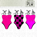 Hot Pink playful printed swimsuit clipart bundle, neon trendy western-grunge style clipart bundle, PNG Digital Download