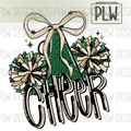 Green & Gold CHEER, Glitter Bow, Pom Pom PNG Digital Download