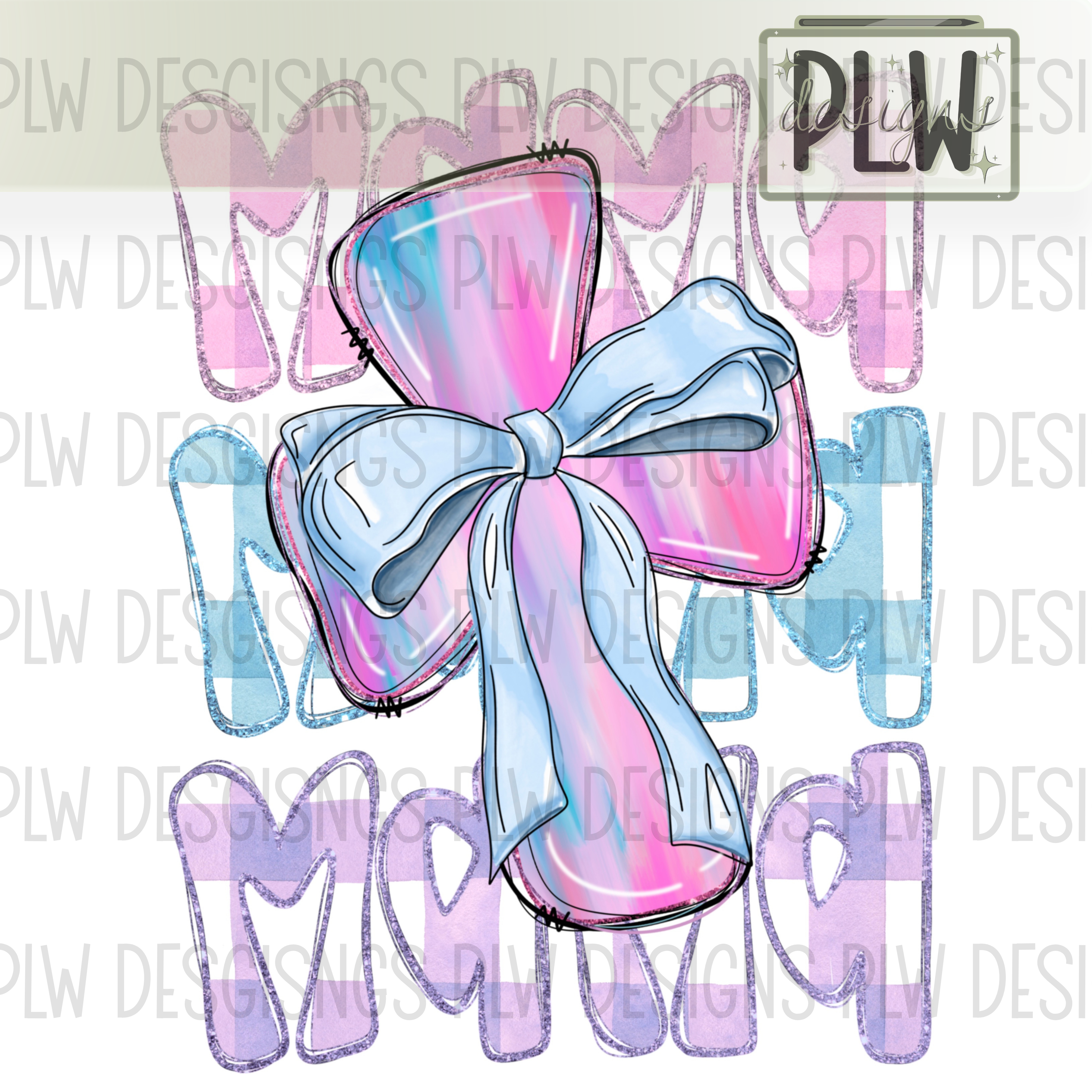 MAMA, Checkered Cross, Bow Design PNG Digital Download