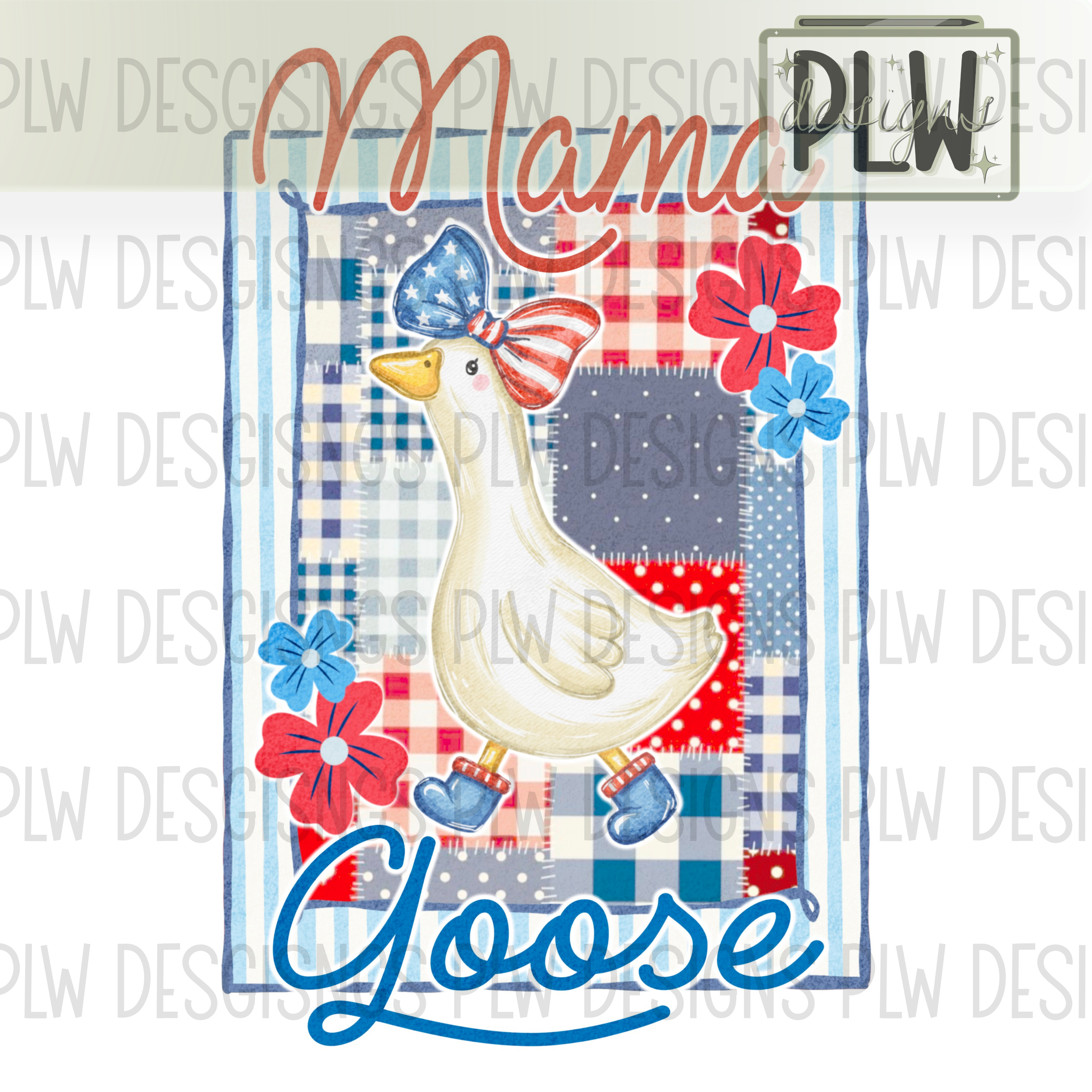 Mama Goose, trending, vintage patchwork, floral, USA, American MAMA PNG Digital Download