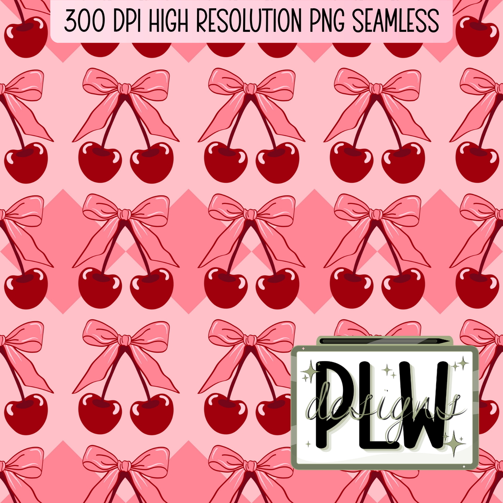 Sweet Cherry Coquette Seamless Pattern Bundle, Digital Download, PNG, JPG