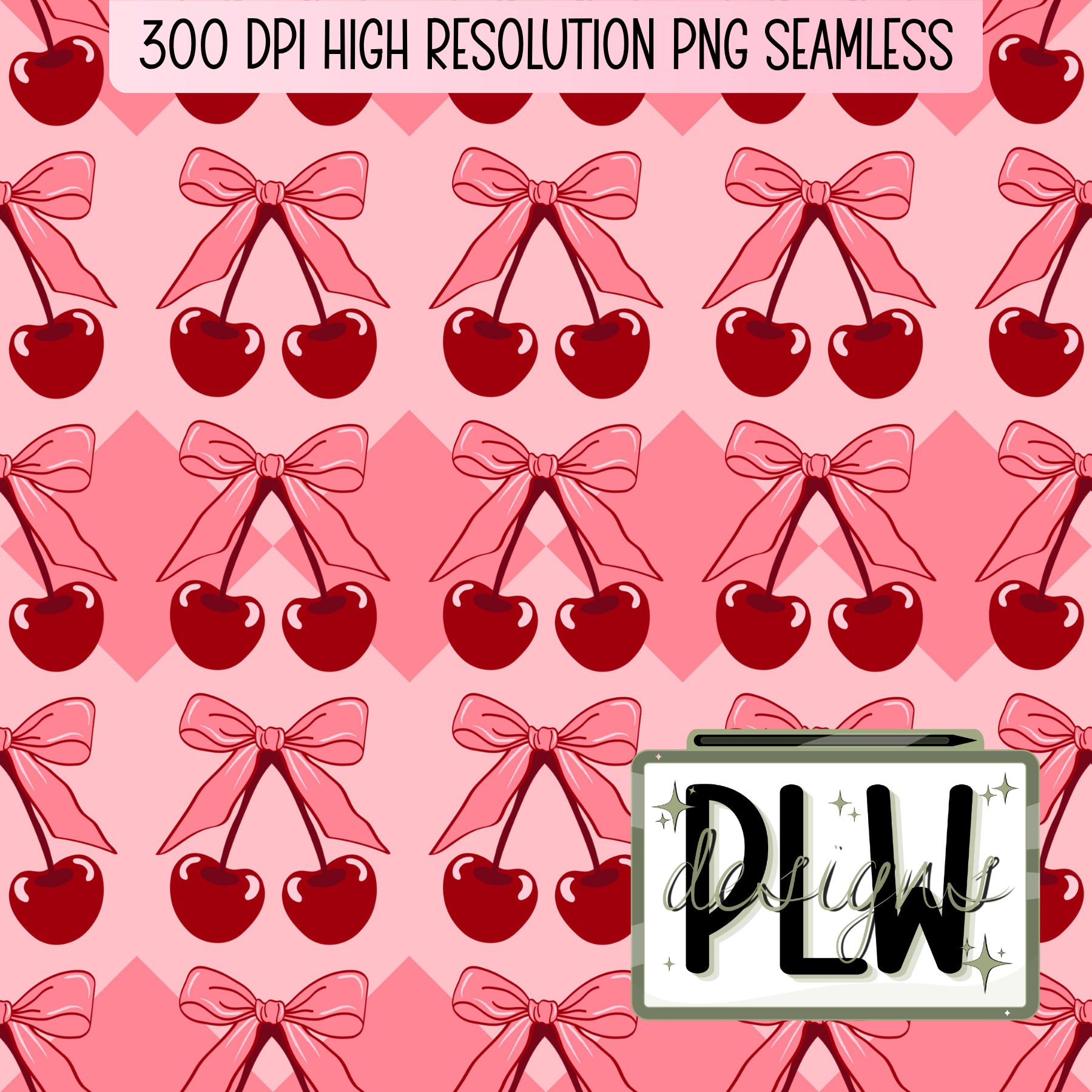 Sweet Cherry Coquette Seamless Pattern Bundle, Digital Download, PNG, JPG