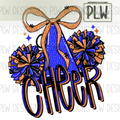 Orange & Blue CHEER Design, Glitter Bow, CHEER Pom Pom PNG Digital Download