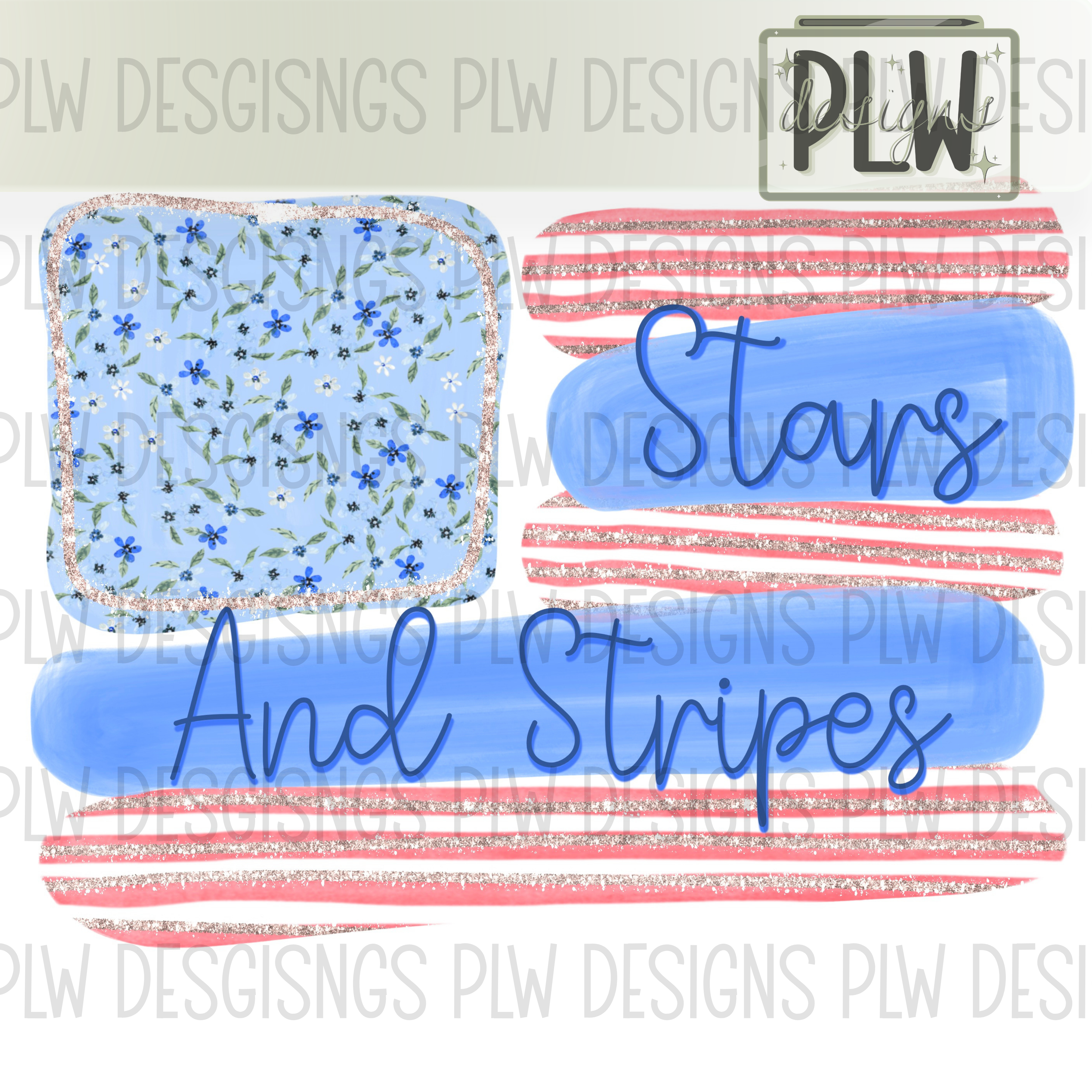 American Flag Doddle Glitter Bundle, Stars and Stripes, Glitter, Floral, Hearts, PNG Bundle Digital Download