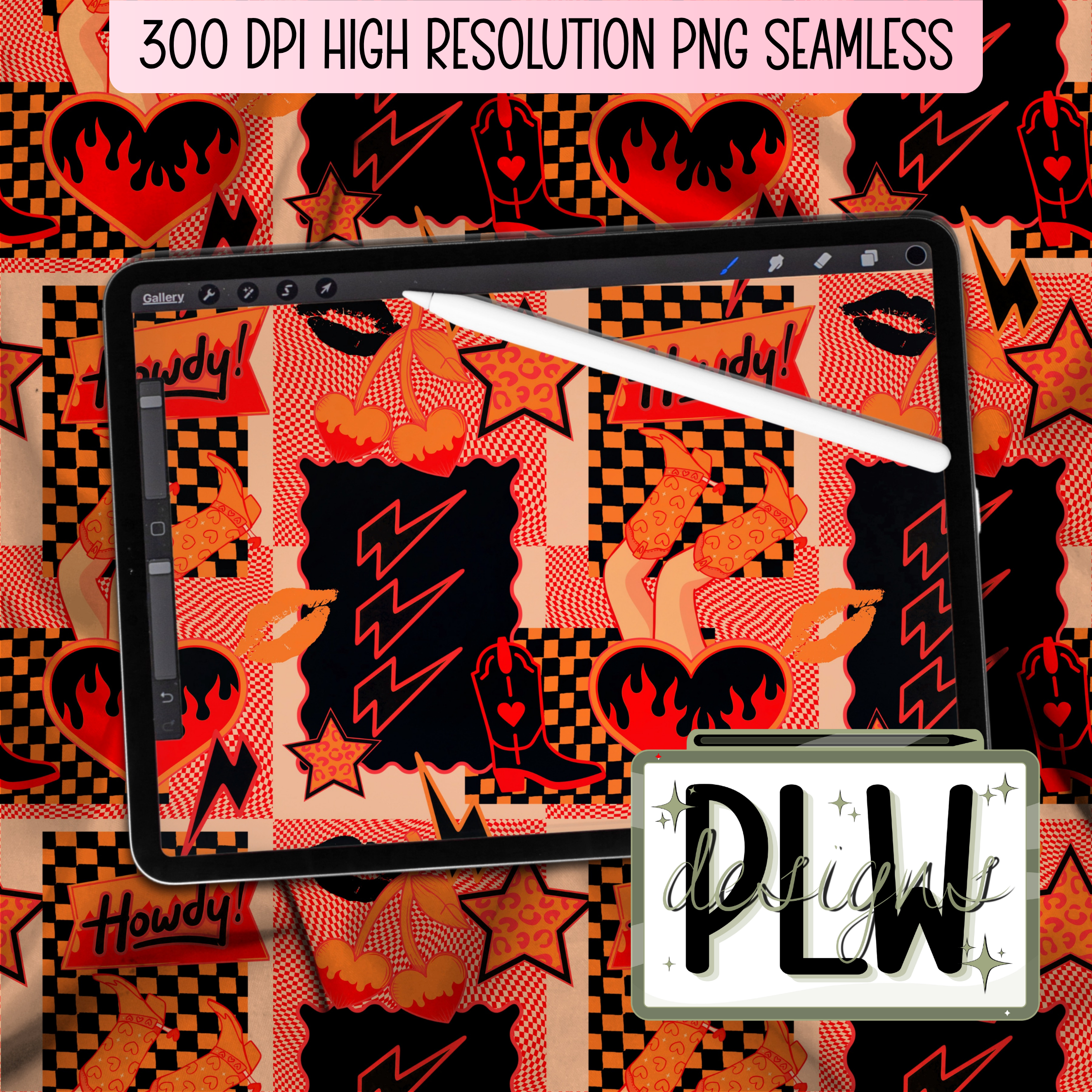 Spicy Western, Electric-Edgy western rock-and-roll Seamless Pattern Digital Download