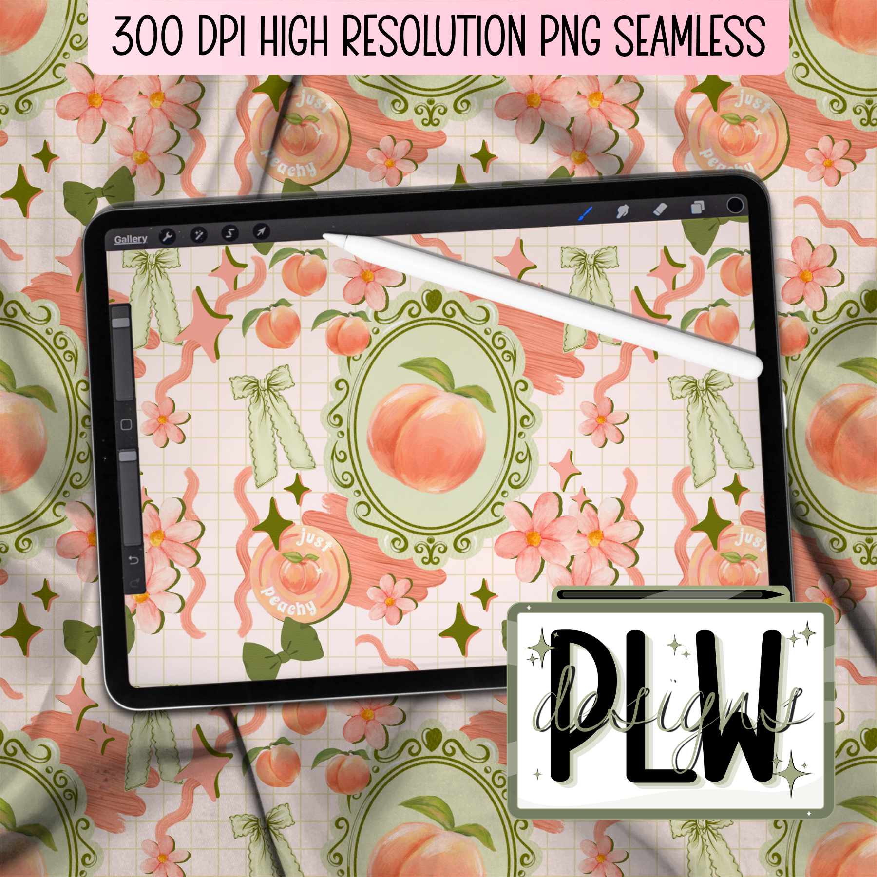 Sweet Summer Harvest, Cottage Summer Fruit Seamless Repeat Pattern, Bundle of 6 Seamless Digital Download, High Resolution 300 DPI PNG JPG