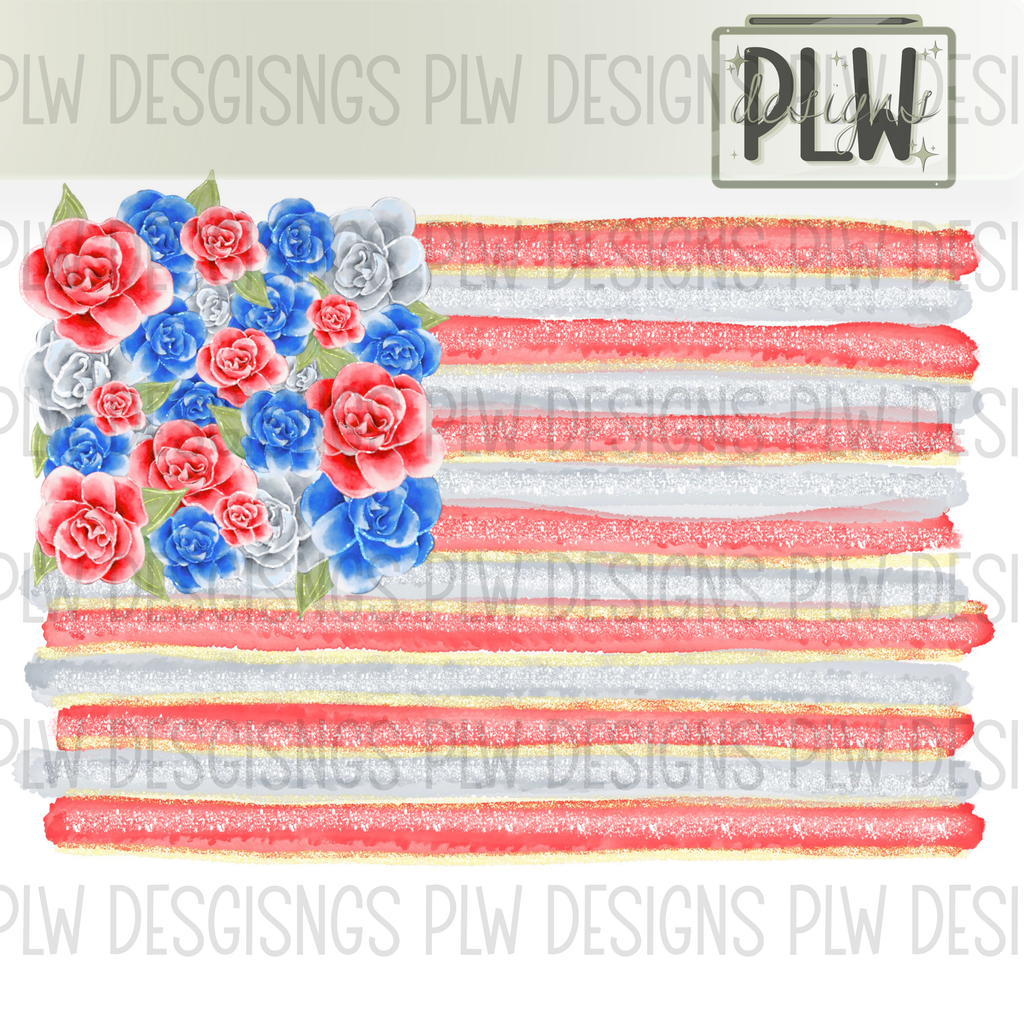 American Flag Doddle Glitter Bundle, Stars and Stripes, Glitter, Floral, Hearts, PNG Bundle Digital Download