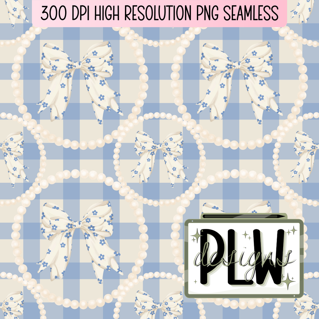Coastal Bows & Pearls Seamless Pattern Bundle, Digital Download, PNG, JPG