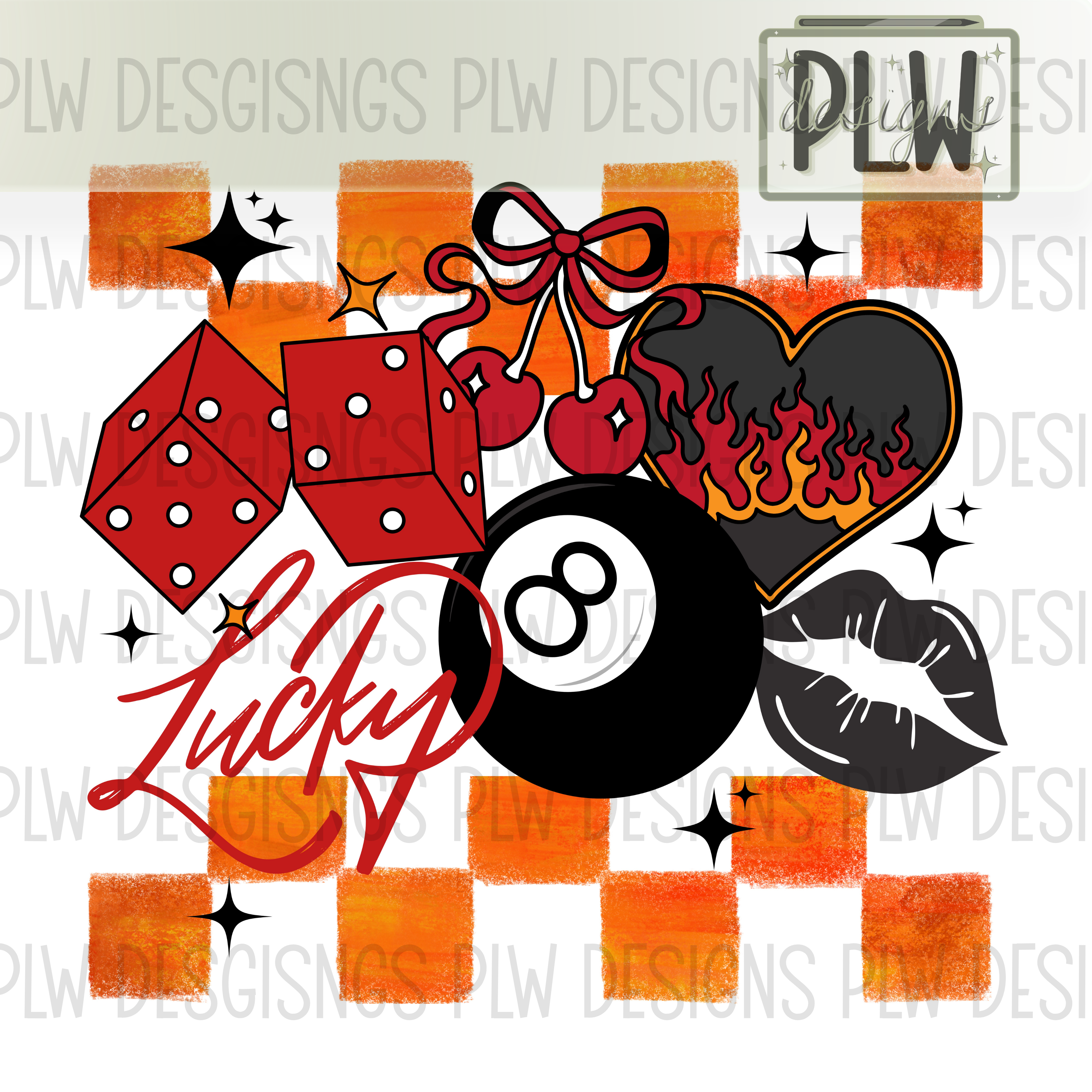 Grungy Western Flame Lucky Checkered PNG Digital Download