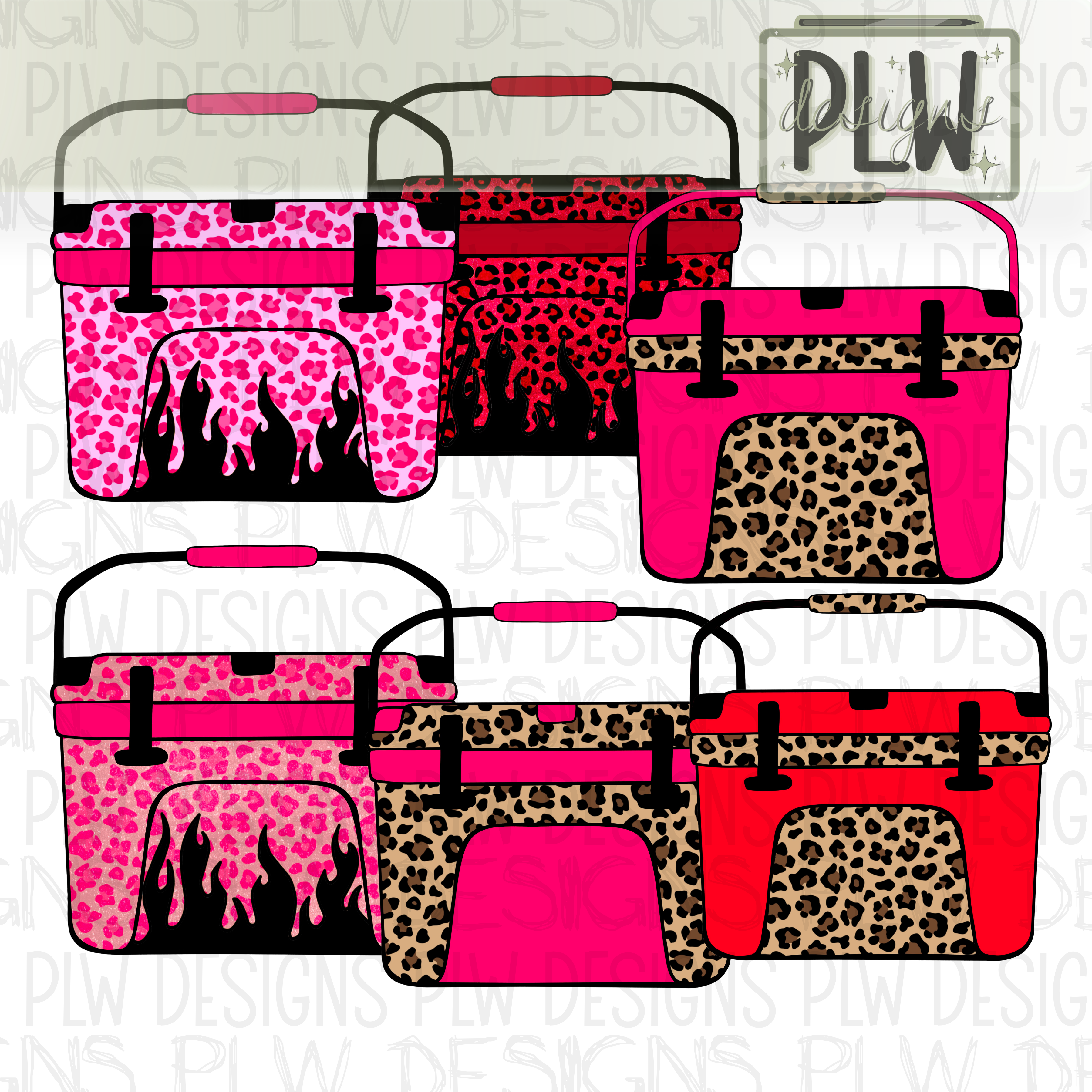 Cooler Clipart Bundle, 6 unique cooler designs with a mix of girly-glitter, grunge-western, and edgy style DIGITAL download PNG high quality clipart bundle