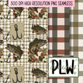 Hooked on Bass set of 3 seamless patterns, camouflage, Bass, Checkered, Plaid, outdoorsman aesthetic seamless pattern digital download